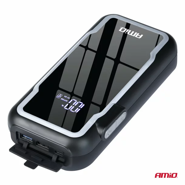 3 az 1-ben hordozható inditó robot LED-del és Powerbank, 12V, 12Ah, 1600A, AMIO