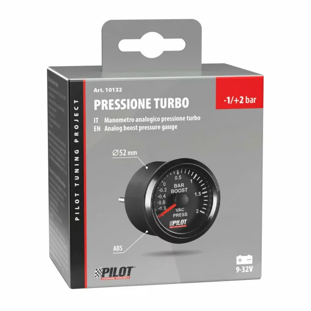 Manometru presiune turbo, Seria Black Analog, 9-32V - Ø 2" (52 mm)