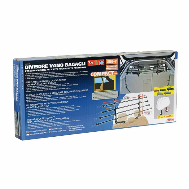 GRG-9 Compact, 4 sections telescopic dog cargo guard for head-rest application - 1400x550 mm