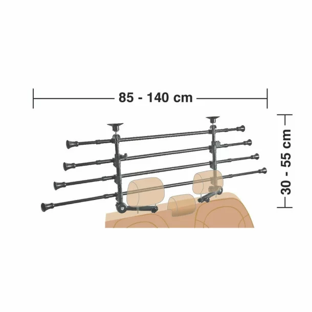 GRG-9 Compact, 4 sections telescopic dog cargo guard for head-rest application - 1400x550 mm