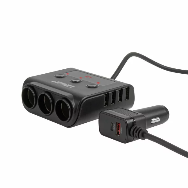 Priza tripla bricheta cu 4xUSB-A + USB-A/USB-C QC3.0 PD3.0 180W, 12/24V, Amio