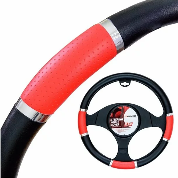 Husa volan 4Cars - M - Ø 37/39cm - Negru/Rosu