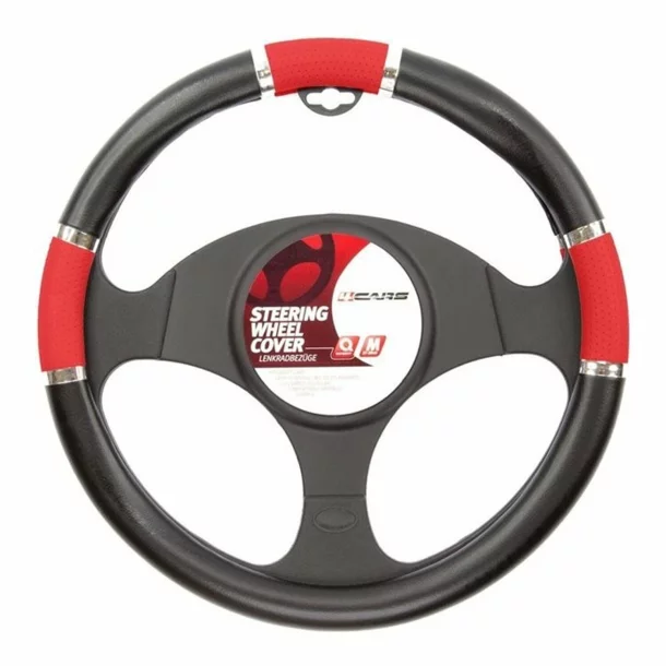 Husa volan 4Cars - M - Ø 37/39cm - Negru/Rosu
