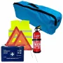Set pachet prim ajutor auto Cridem, trusa sanitara, stingator 1kg, triunghi presemnalizare 2buc, vesta reflectorizanta, geanta organizatoare Albastru