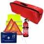 Set pachet prim ajutor auto Cridem, trusa sanitara, stingator 1kg, triunghi presemnalizare 2buc, vesta reflectorizanta, geanta organizatoare Rosu