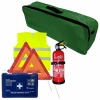 Set pachet prim ajutor auto Cridem, trusa sanitara, stingator 1kg, triunghi presemnalizare 2buc, vesta reflectorizanta, geanta organizatoare Verde