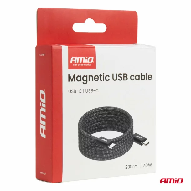 Cablu de date si incarcare USB Type-C la tip USB Type-C, cu sistem de conectare magnetica, 60W, 200cm