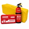 Set pachet prim ajutor auto, borseta sanitara si stingator cu pulbere 1kg Cridem, geanta organizatoare Galben