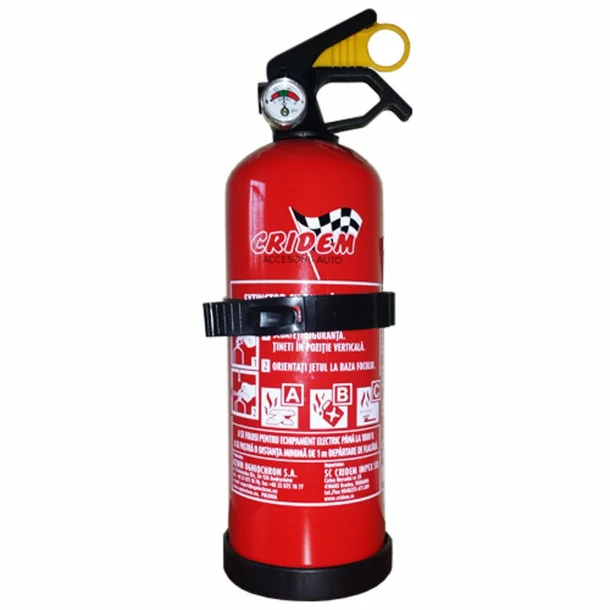 Set pachet prim ajutor auto, borseta sanitara si stingator cu pulbere 1kg Cridem, geanta organizatoare Galben