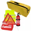 Set pachet prim ajutor auto Cridem, borseta sanitara, stingator 1kg, triunghi presemnalizare 2buc, vesta reflectorizanta, geanta organizatoare Galben