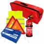 First aid package for car, extinguisher, first aid kit PET, 2pcs warning triangle, warning waistcoat, trunk organizer Red