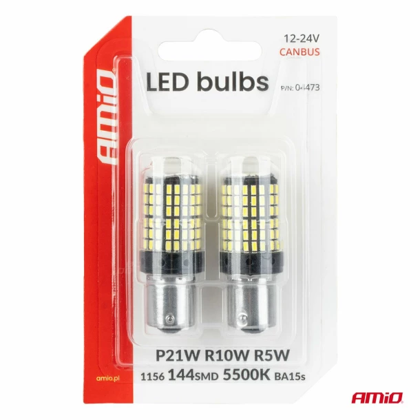 LED Bulbs 144SMD 4SMD 1860, 12/24V Position, Brake, Reversing, Indicator, P21W, R10W, R5W, 1156 BA15s CANBUS 2pcs - White