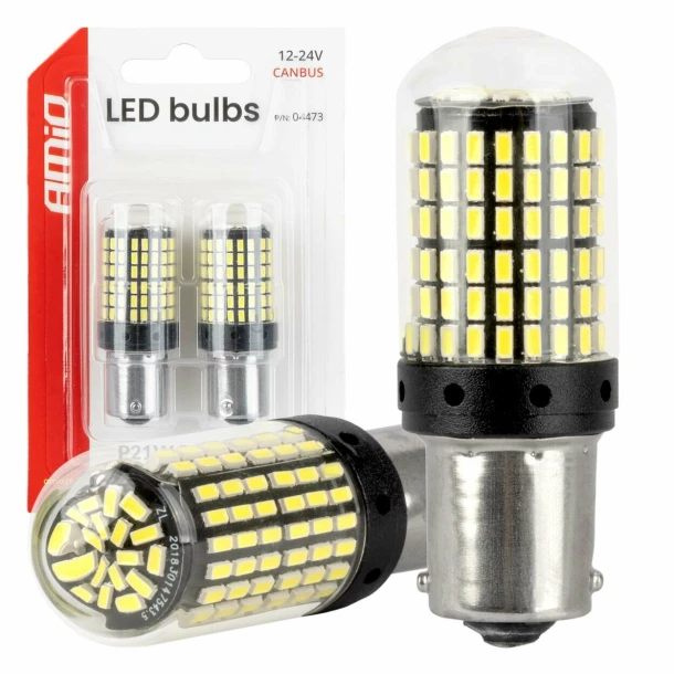 LED Bulbs 144SMD 4SMD 1860, 12/24V Position, Brake, Reversing, Indicator, P21W, R10W, R5W, 1156 BA15s CANBUS 2pcs - White