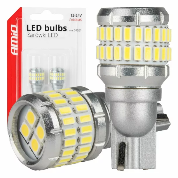 LED Bulbs 48SMD 3014 and 4SMD 3030, 12/24V Reversing, Auxiliary, T15 W16W CANBUS 2pcs - White
