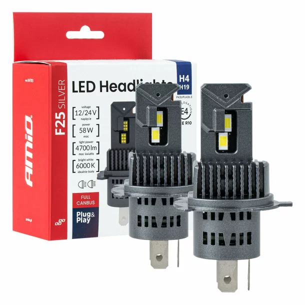 Bec Led F25 Silver Canbus, H4-H19 - P43t / PU43t-3, 54/58W, 12V/24V - 2buc