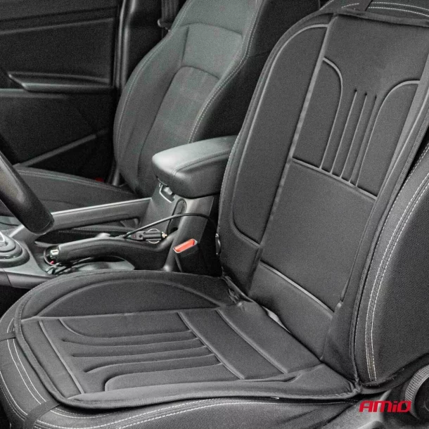 Husa scaun auto cu incalzire in doua trepte 12V Amio - Negru