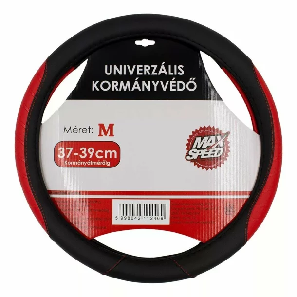 Husa volan cu aspect de piele MaxSpeed - M - Ø 37/39cm - Negru/Rosu