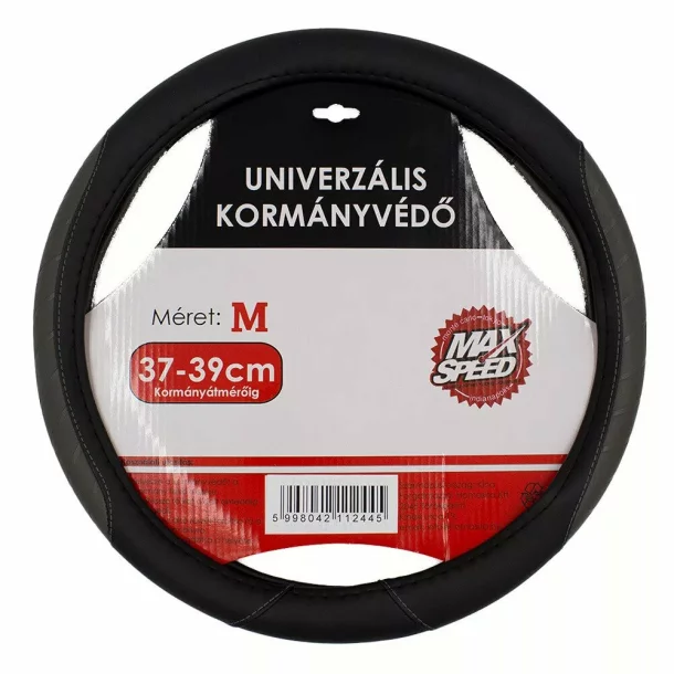 Husa volan cu aspect de piele MaxSpeed - M - Ø 37/39cm - Negru/Gri