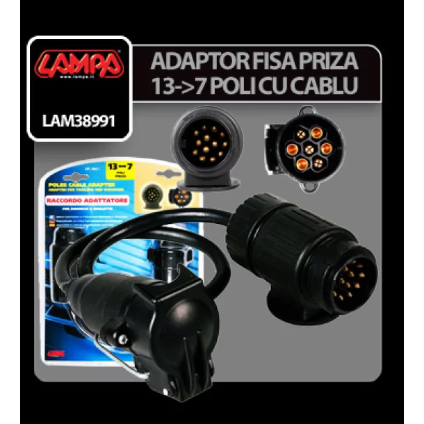 Adaptor fisa priza remorca 13-7 poli cu cablu 40cm - Resigilat