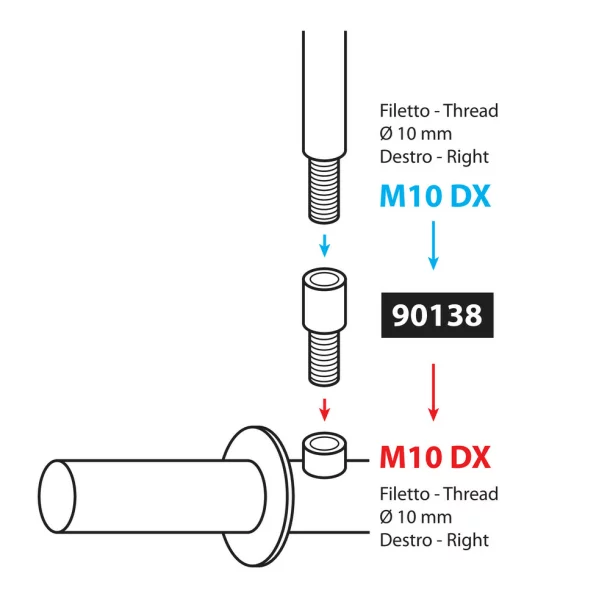 Mirror adapter - Thread Ø 10 mm right &gt; Ø 10 mm right