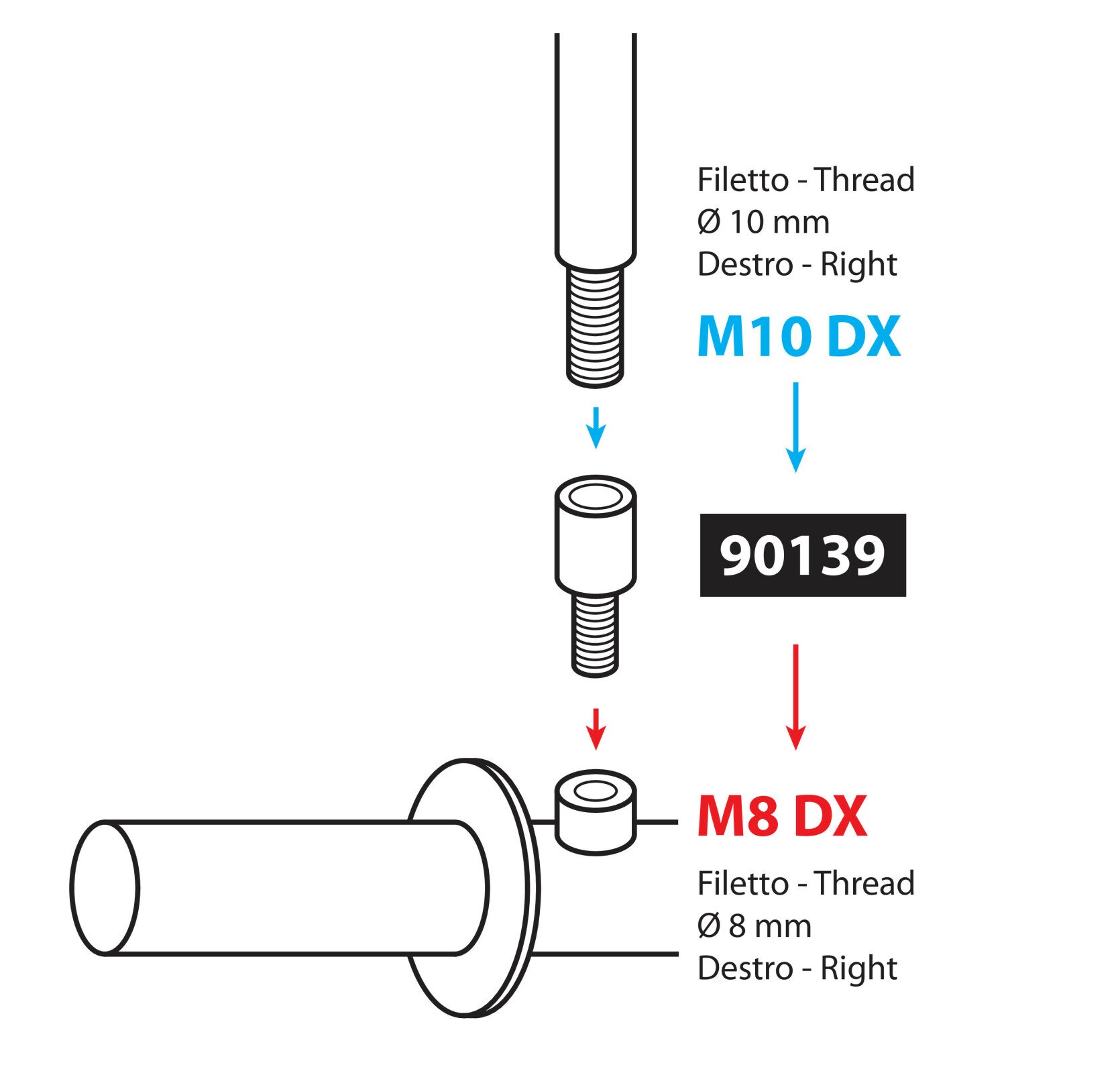 Adaptor oglinda retrovizoare motocicleta - Filet dreapta M10mm la dreapta M8mm thumb