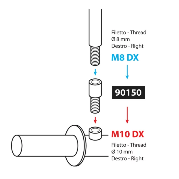 Mirror adapter - Thread Ø 8 mm right &gt; Ø 10 mm right