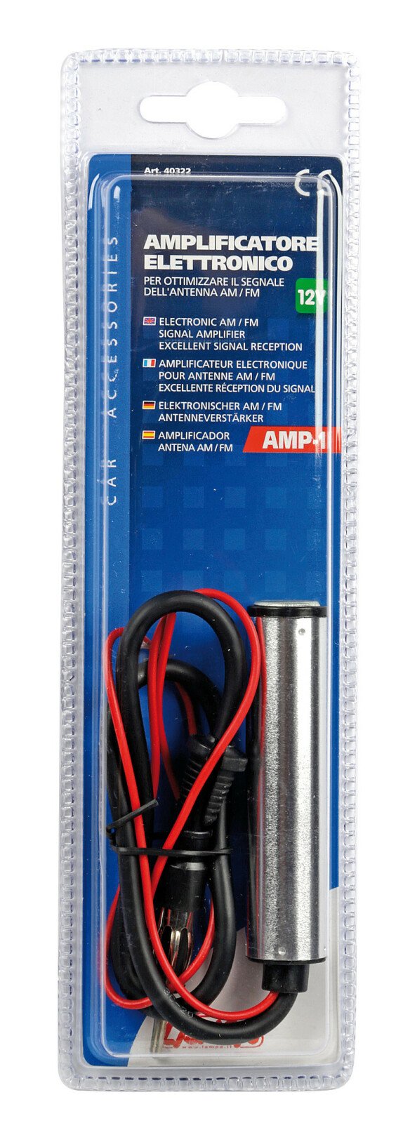 Electronic AM-FM aerial signal amplifier, 12V thumb
