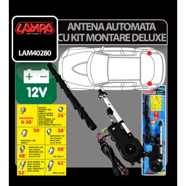 Antena complet automata cu kit montare De-Luxe Lampa 12V