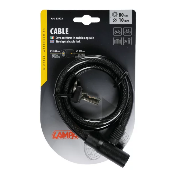 Antifurt cablu spiralat, acoperit cu plastic, Ø10mm - 80cm