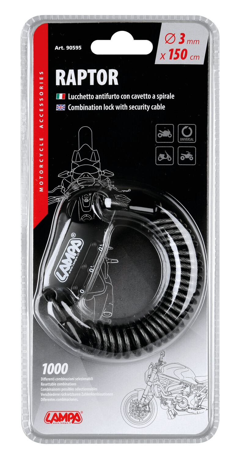 Raptor, combination lock with coil cable - 150cm thumb