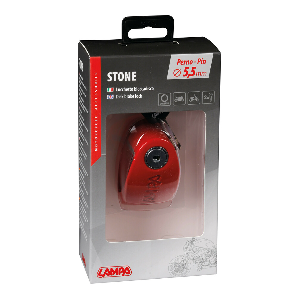 Stone motorkerékpár lopásgátló féktárcsa-zárral - Rögzítőcsap Ø5,5mm - Piros thumb