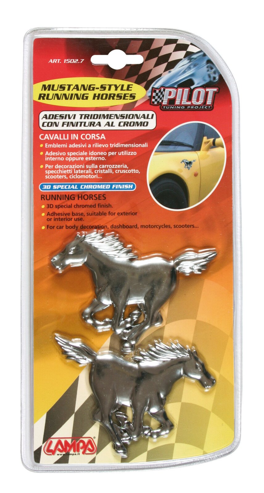 3D  sticker chrome 2 Horses thumb