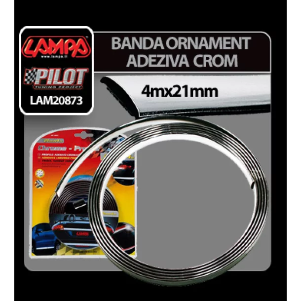 Banda ornament crom adeziva - 4m x 21mm-Resigilat,