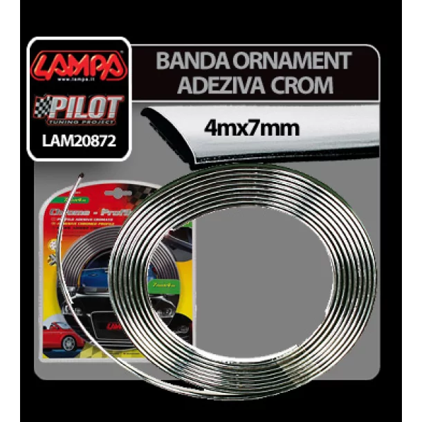 Banda ornament crom adeziva - 4m x 7mm-Resigilat,