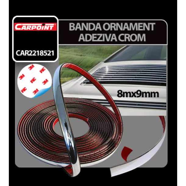 Banda ornament crom adeziva Carpoint - 8m x 9mm