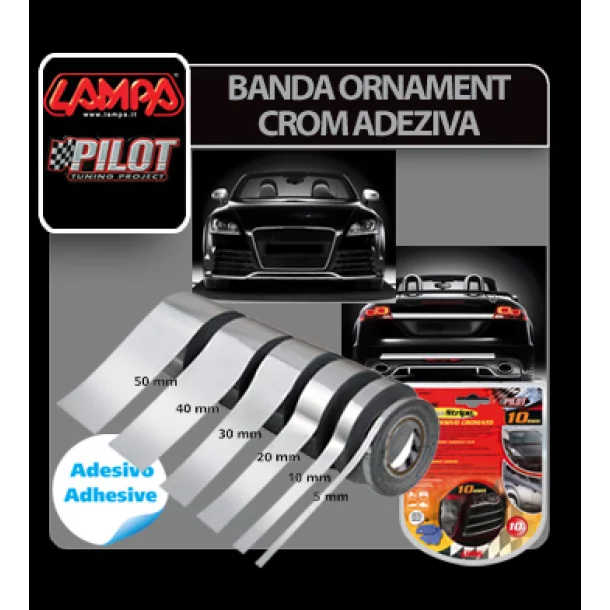 Banda ornament crom adeziva Maniac - 10m x 10mm - Resigilat