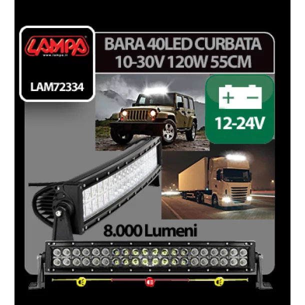 Bara curbata 40LED 10-30V 120W 8000lm - 55cm