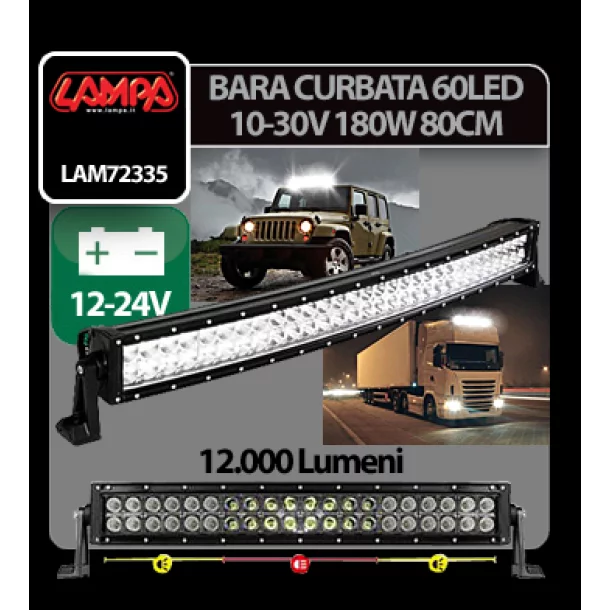 Bara curbata 60LED 10-30V 180W 12000lm - 80cm