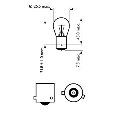 Bec 12V - PR21W - 21W lampa frana rosu BA15s 1buc Philips thumb
