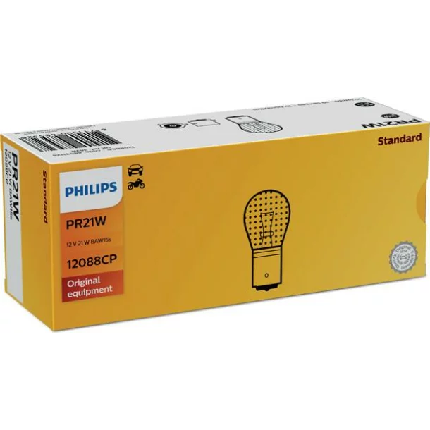 Izzó 12V - PR21W - 21W Féklámpa, piros BA15s 1db Philips