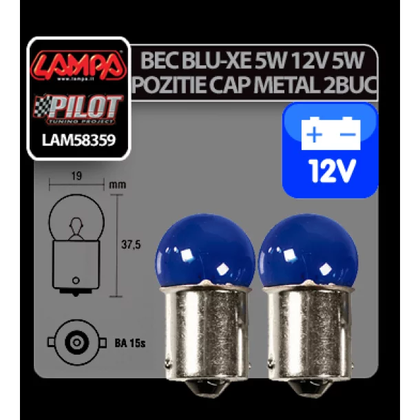 Bec Blu-Xe 5W 12V pozitie cap metal BA15s 2buc-Resigilat,