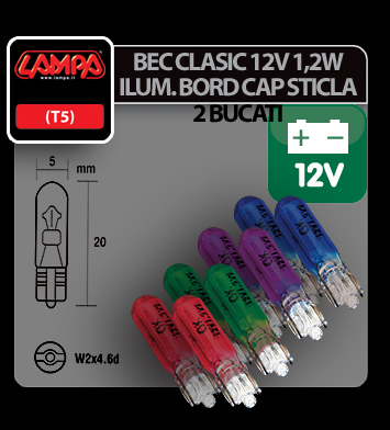 12V Wedge base lamp - (T5) - 1,2W - W2x4,6d - 2 pcs - D/Blister - Purple thumb
