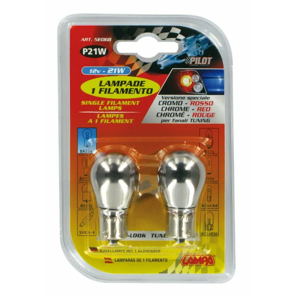 Bec clasic 12V 21W frana, ceata spate BA15s 2buc - Crom/Rosu