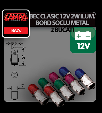 Bec clasic 2W 12V iluminat bord soclu metal BA7s 2buc - Albastru thumb