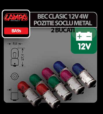 Bec clasic 4W 12V pozitie soclu metal BA9s 2buc - Violet thumb