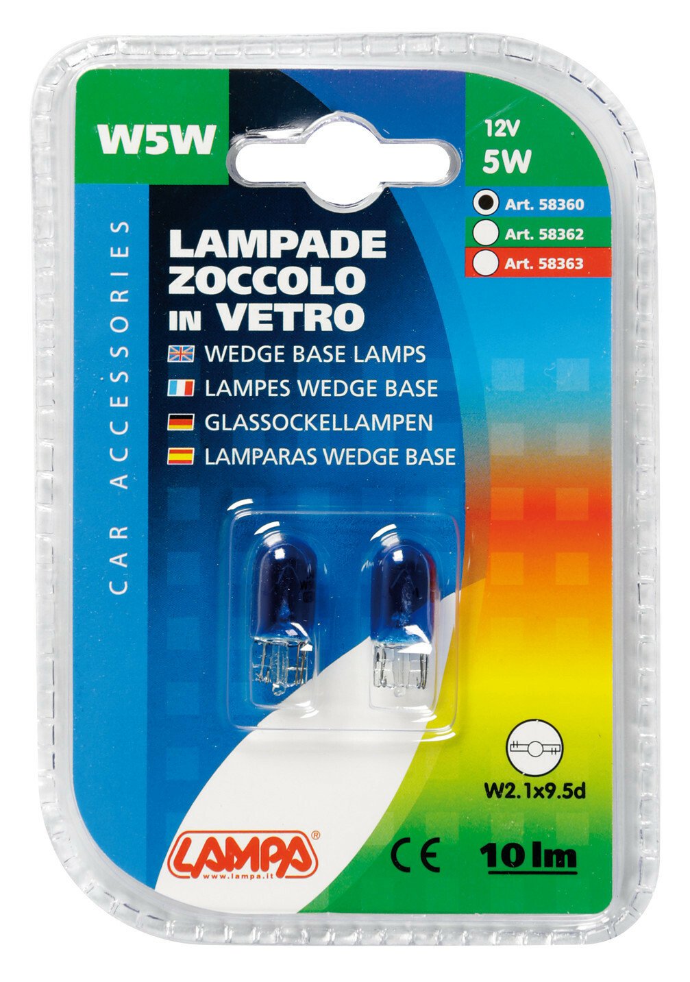 12V Wedge base lamp - (W5W) - 5W - W2,1x9,5d - 2 pcs - D/Blister - Blue thumb