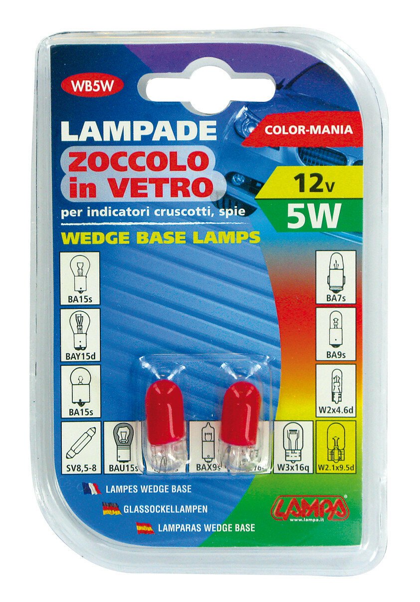 12V Wedge base lamp - (W5W) - 5W - W2,1x9,5d - 2 pcs - D/Blister - Red thumb