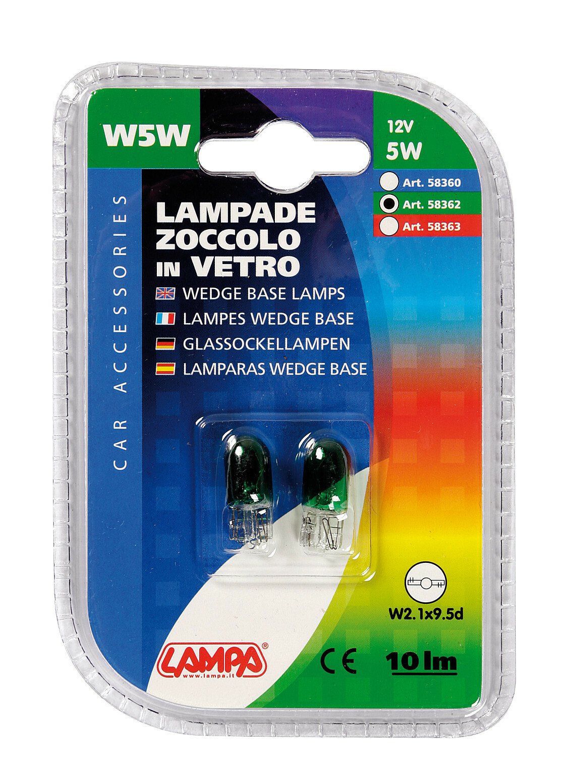 12V Wedge base lamp - (W5W) - 5W - W2,1x9,5d - 2 pcs - D/Blister - Green thumb