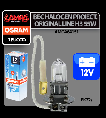 Bec halogen 12V - H3 - 55W Original Line PK22s 1buc Osram thumb