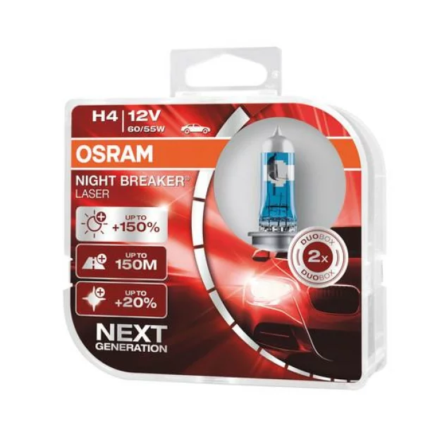 Izzó halogén 12V - H4 - 60/55W Night Breaker Laser +150% P43t 2db Osram